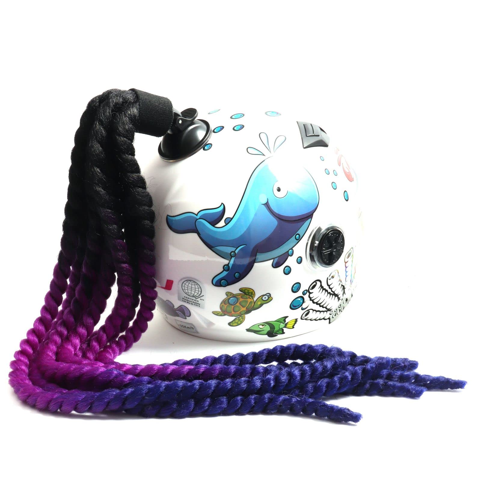 Helmet Hair Ponytail Curly 8 Twist Braids Pigtails Pony Tails Accessory with Suction Cup for Motorcycle Bike Cycling Bicycle Bikers Skateboarding Scooters Costume Cosplay (Black Purple Blue)