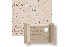 PROMIX NUTRITION Promix Protein Puff Bars, 12-Pack - Birthday Cake - Marshmallow Crispy Treat - Great Tasting & Healthy On The Go Snack - High Protein & Low Calorie - Non-GMO & Free From Gluten, Soy, & Corn