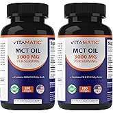 Vitamatic 2 Packs MCT Oil Capsules 3000 mg per Serving - 180 Softgels - from Coconut Oil - Contains 55% caprylic Acid C8 and 40% capric Acid C10 (Total 360 Softgel)