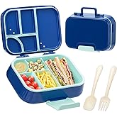 Ingcebo Bento Lunch Box for Kids, Lunch Container with 5 Compartments, Leak-Proof, Portable Handle, Microwave/Dishwasher Safe, BPA-Free (Blue)