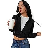 Women's Zip Up Hoodies Cropped Cardigan Jacket Drawstring Hooded Sweatshirts Casual Long Sleeve Top…