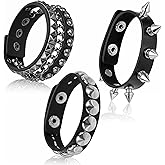 3 Pcs Studded Black Spiked Emo Punk Gothic Spike Leather Cuff Set Adjustable Wristband Bangle Punk Rock Bracelet For Men Women 80s Jewelry Party Night Club