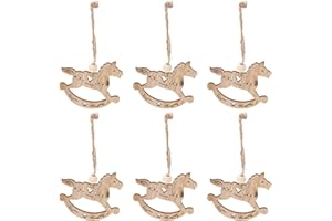 Baluue 6pcs Wooden Carousel Horse Xmas Tree Ornaments Hanging Pendants DIY Craft Decorations for Christmas