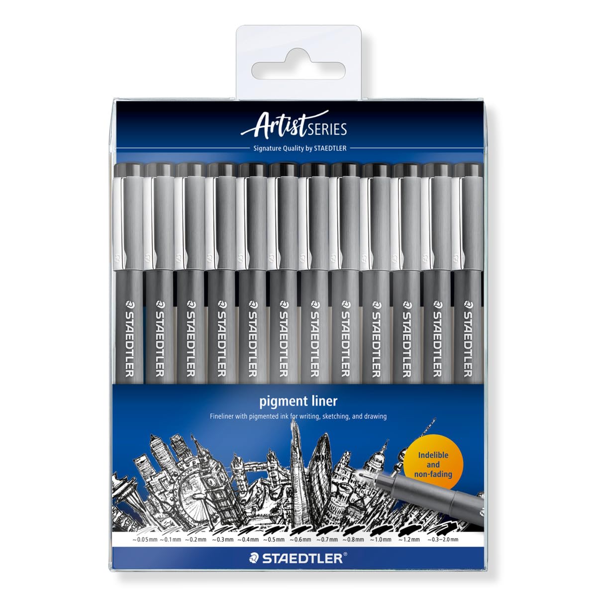 STAEDTLER 308-9 TB12 Pigment Liner Pens - Assorted Line Widths, Black (Set of 12) — image 1