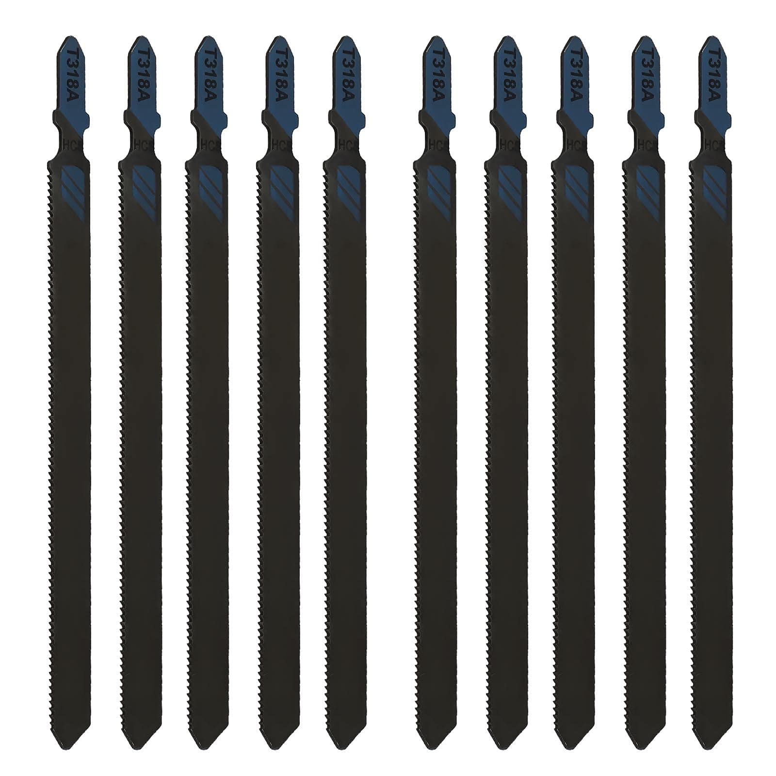 EMSea 10pcs T136A JigSaw Blades High Speed Steel 107mm Working Length Straight Fast Cutting T-Shank Jig Saw Blades for Wood Metal