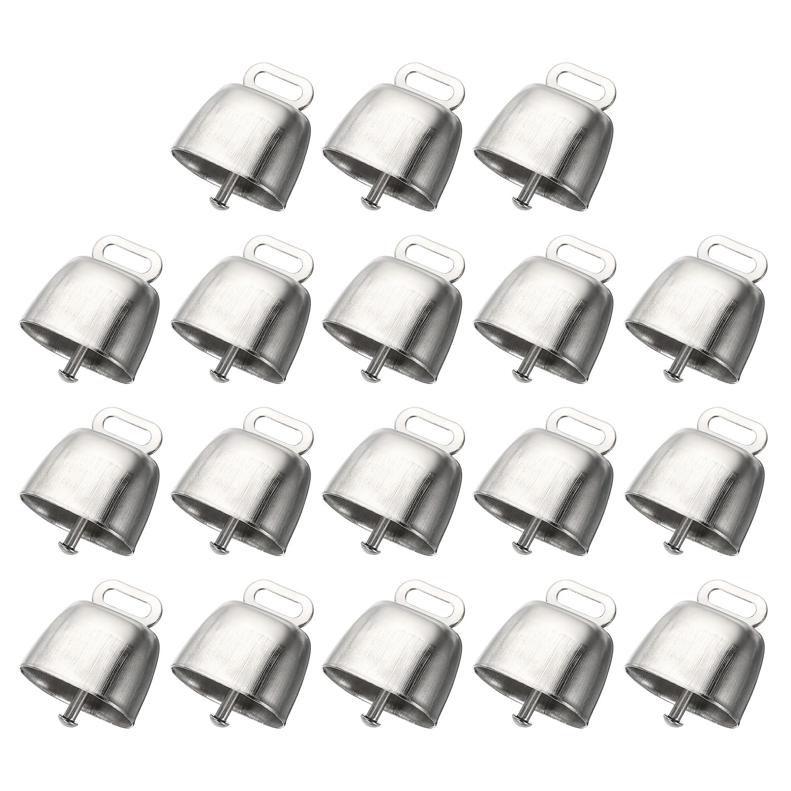 PATIKIL Mini Cow Bells for Crafts Christmas, 18 Pcs Shiny Silver Small Cow Bells, Loud Grazing Copper Bells Noise Makers, Cowbell Goat Bell, 1.4 x 0.9 x 1.4