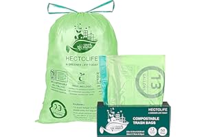 HECTOLIFE 13 Gallon,50 Count, Compostable Trash Bags with Drawstring,Tear Resistant Kitchen Food Scrap Waste Bag, ASTM D6400, US BPI and Europe OK Compost Home Certified