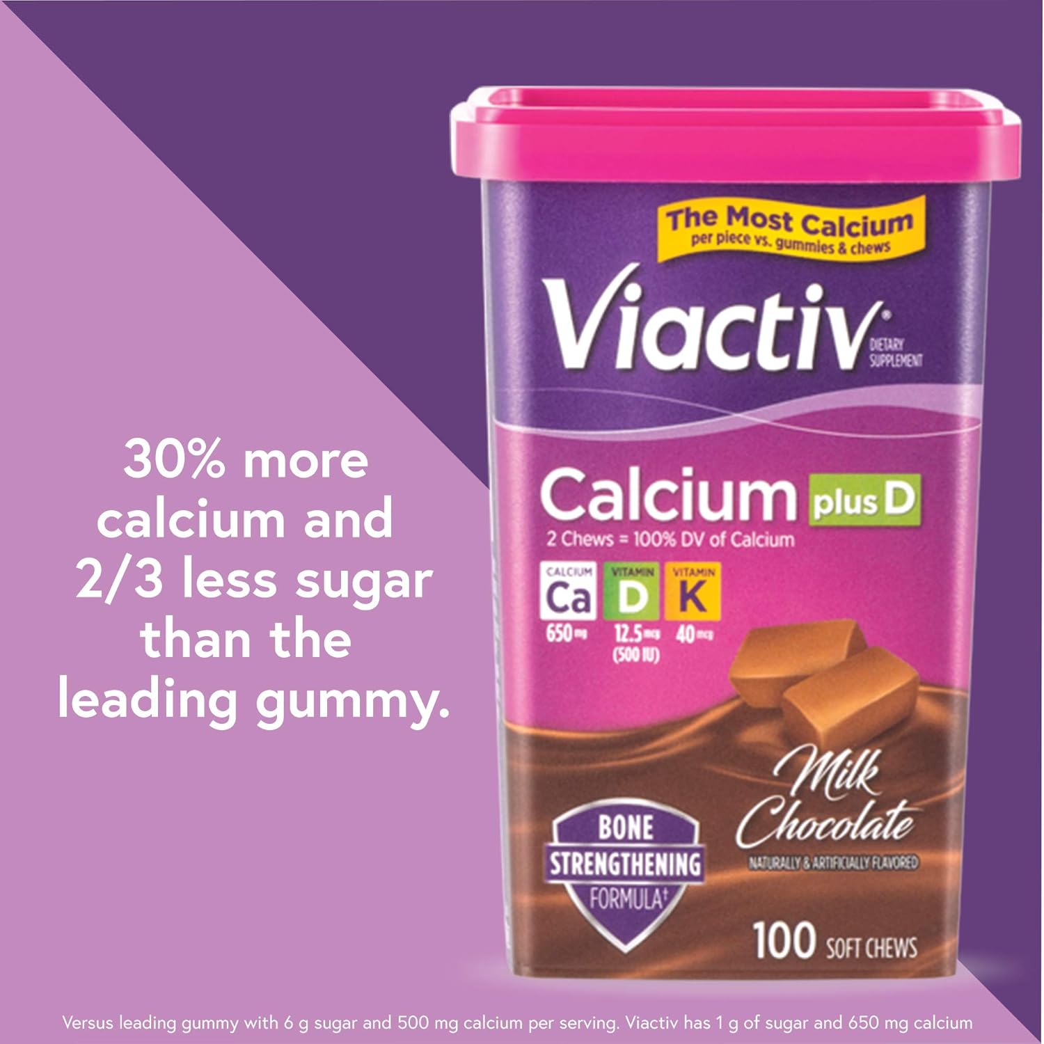 Viactiv Calcium +Vitamin D3 Supplement Soft Chews, Milk Chocolate, 100 Chews - Calcium Dietary Supplement for Bone Health: Health & Personal Care