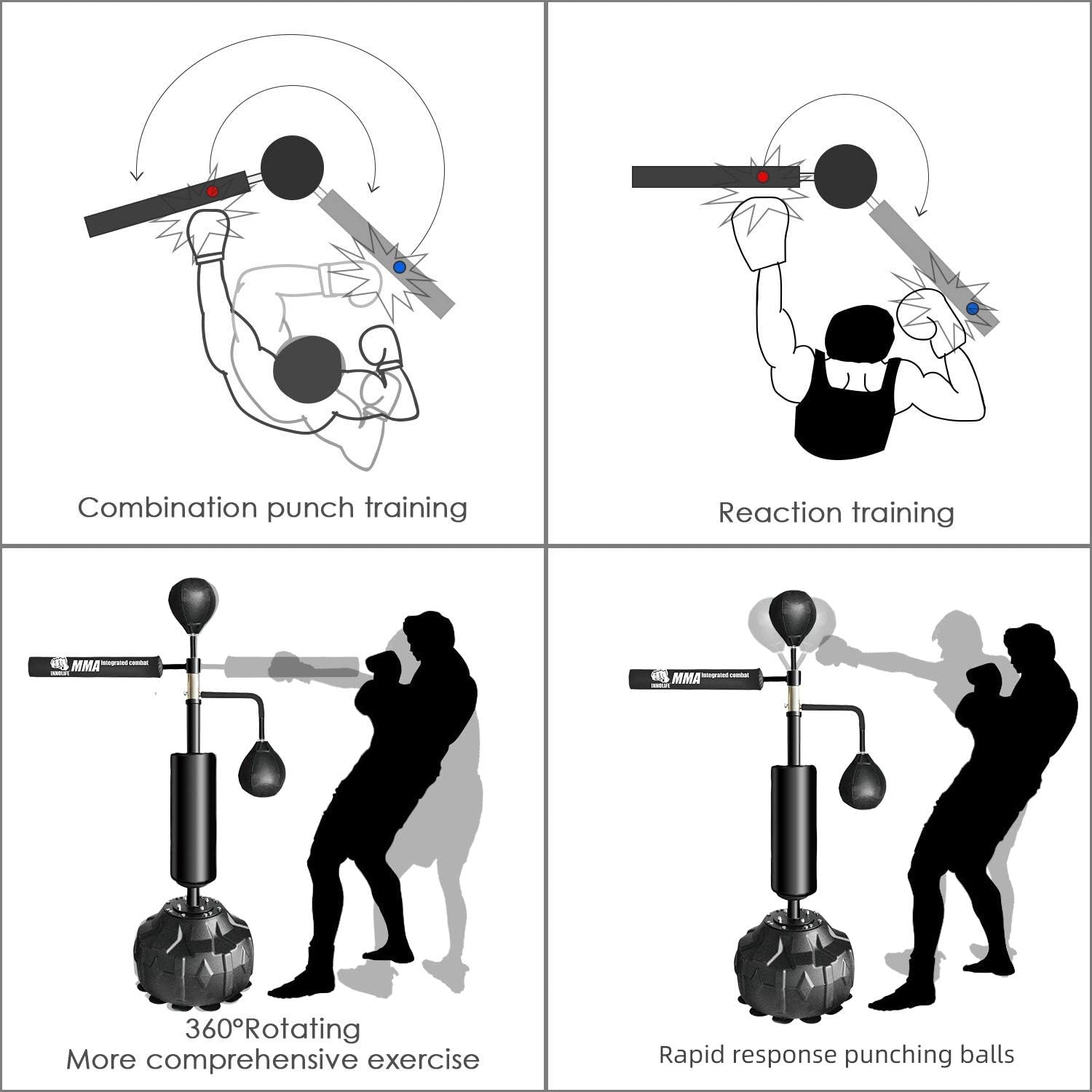 INNOLIFE MMA Boxing Speed Trainer Punching Spinning Bar with Dual Punch Head : Sports & Outdoors