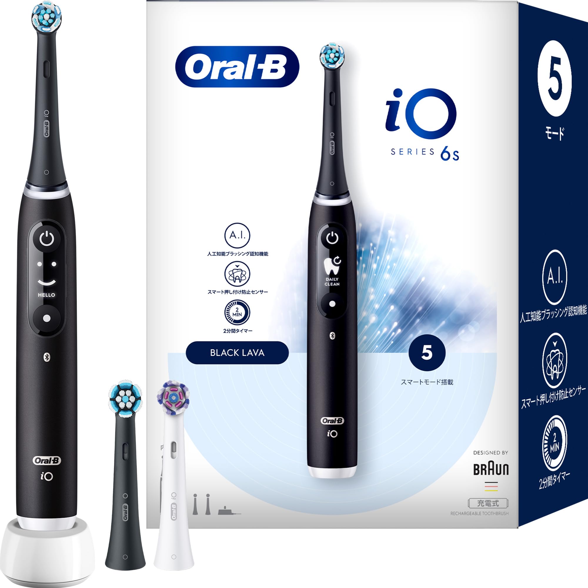 ブラウン 電動歯ブラシ オーラルB iO6S (トラベルケースセット) 替えブラシ3本 iOM6.3V6.2K BK ブラックラバ 【Amazon.co.jp 限定】商品画像