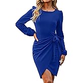 Simplee Elegant Party Wrap Cocktail Dress Classy Work Semi Formal Long Sleeve Wedding Guest Church Curvy Tie Business Dresses