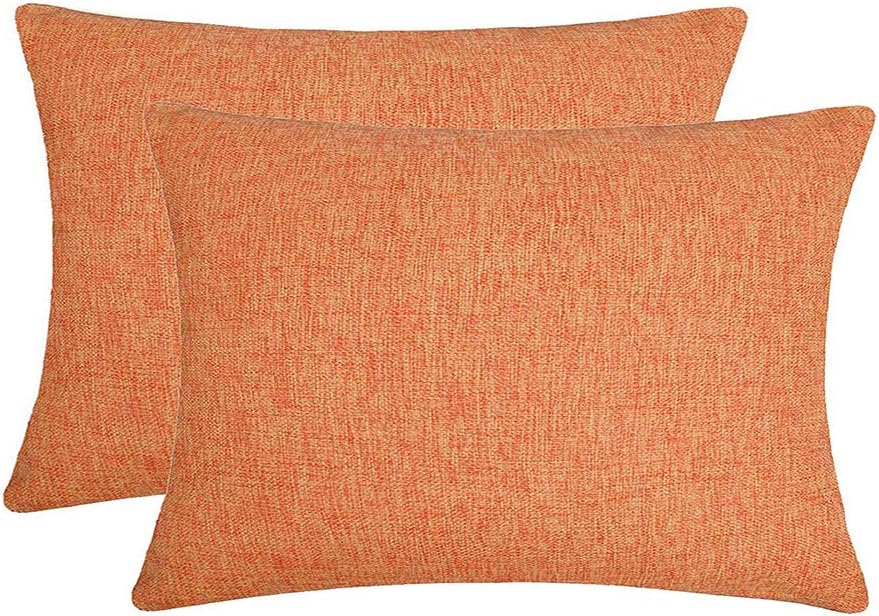 Jepeak Comfy Throw Pillow Covers Cushion Cases Pack of 2 Linen Farmhouse Modern Decorative Solid Rectangular Pillow Cases for Couch Sofa Bed (Orange, 16 x 24 Inches)