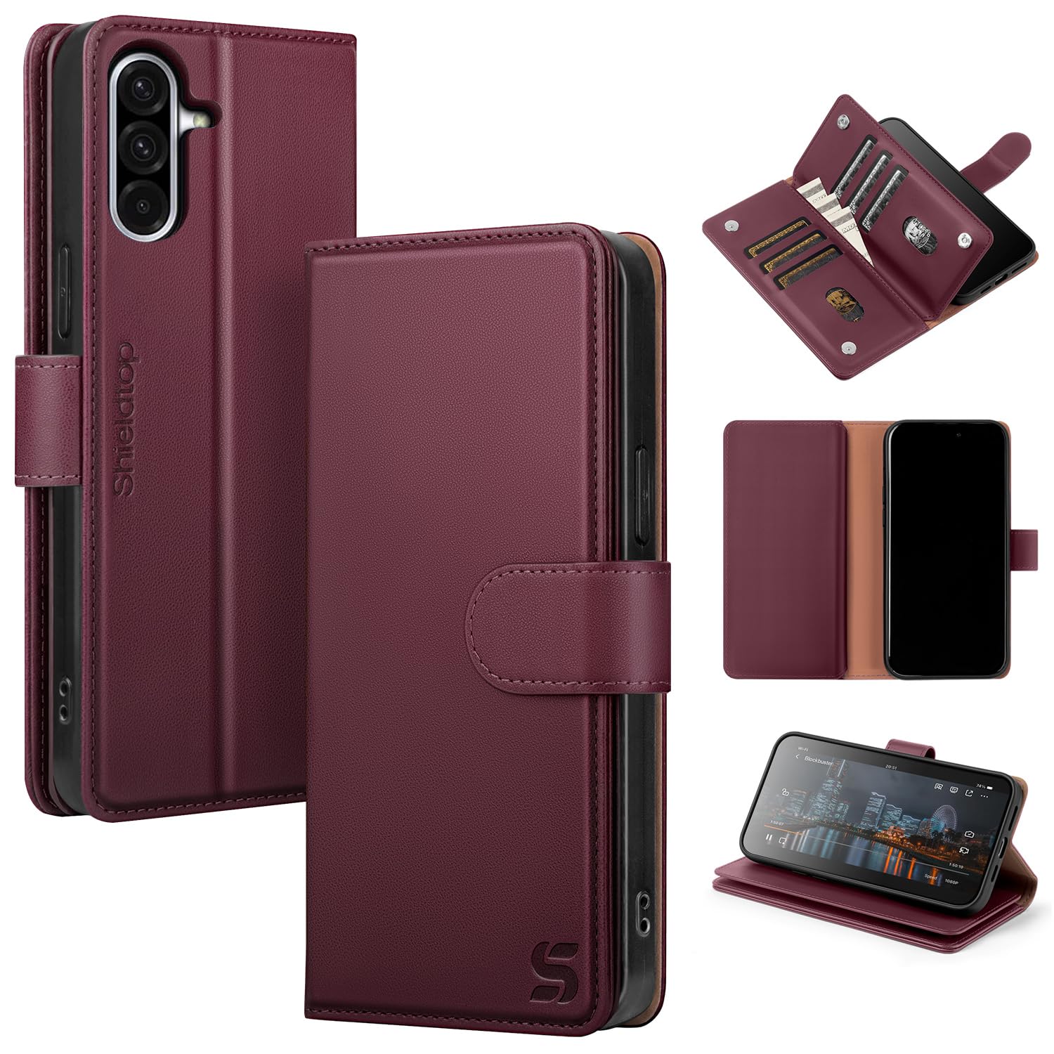 Shieldtop Compatible with Samsung Galaxy A36 5G Wallet Case with Card Holder,Women Men RFID Blocking PU Leather Flip TPU Protective Cover Credit Card Slots,Phone Case for Galaxy A56 5G,Wine Red