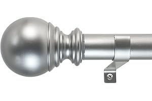 Decopolitan Ball Single Telescoping Drapery Rod Set, Long, Silver, 72 to 144-Inch