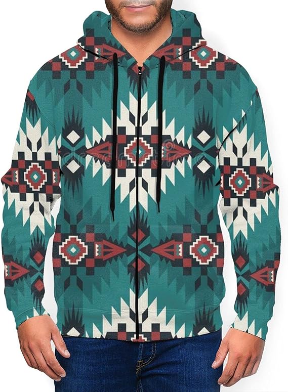 Native Southwest American Indian Aztec Pattern Casual Mens FullZip