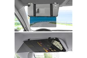 PJLJY Polarized Sun Visor for Car with Organizer, Upgraded Adjustable Visor Extension, Handmade PU Leather Universal Sun Visor Extender Protects from Sun Glare, UV Rays, Snow Blindness