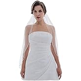 SAMKY 1T 1 Tier Crystal Pearls Beaded Edge Wedding Veil