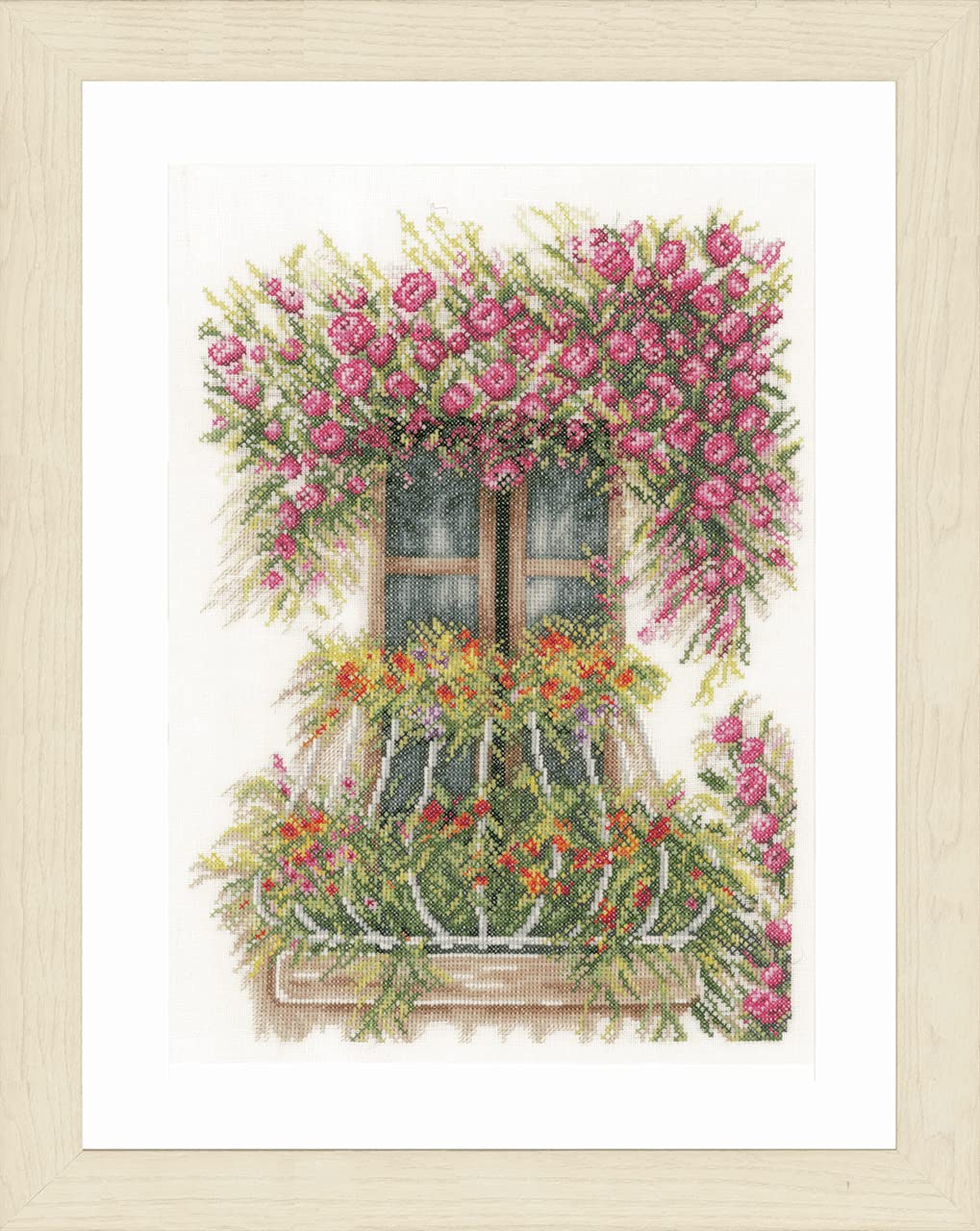 Lanarte Counted Cross Stitch Kit: Flower Balcony (Evenweave), Cotton, NA, 27 x 36cm