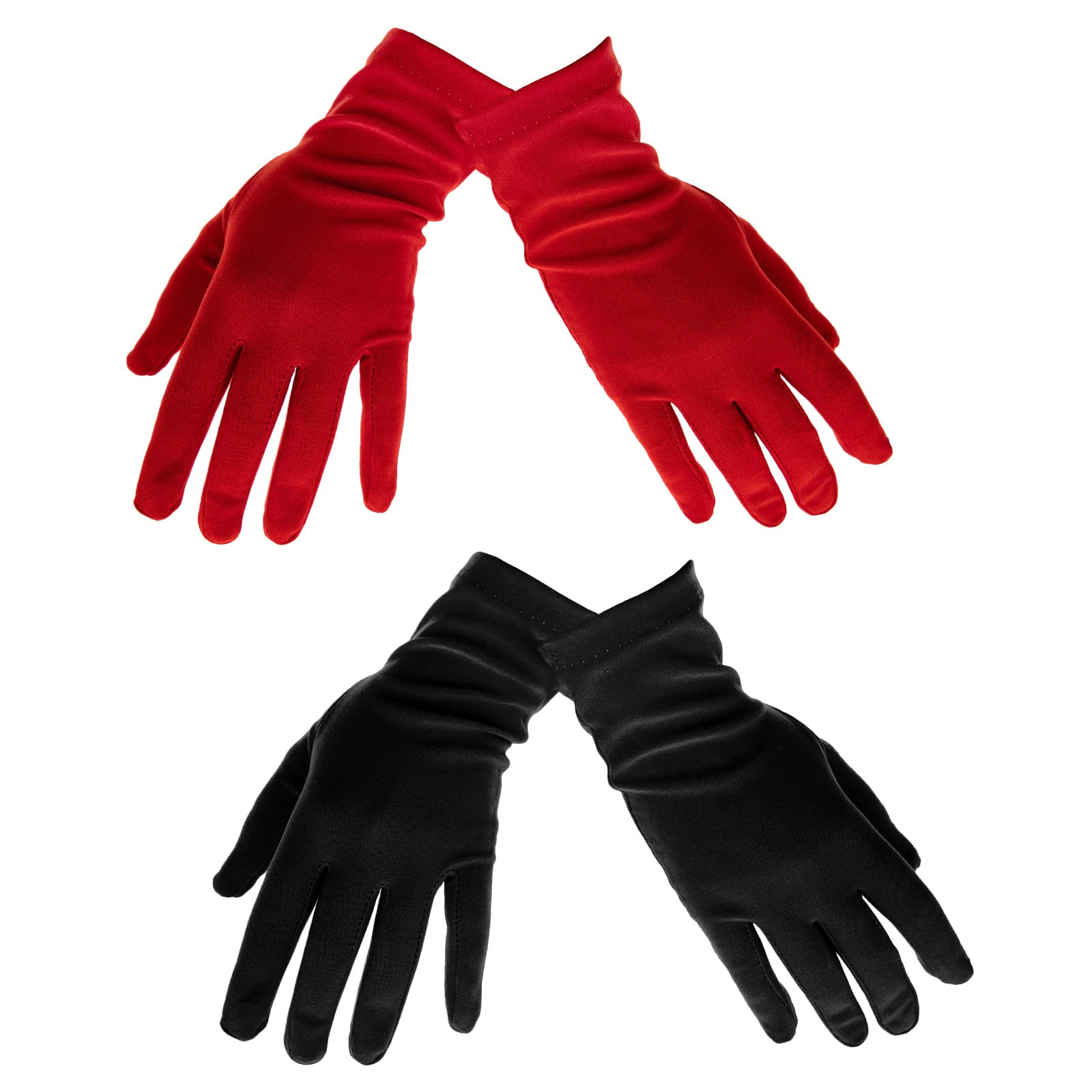 ECSiNG 2 Pair Short Satin Gloves Tea Party Halloween Costume Gloves Women's Gown Gloves Opera Wedding Banquet Dress Glove for Party Dance 22cm Black and Red