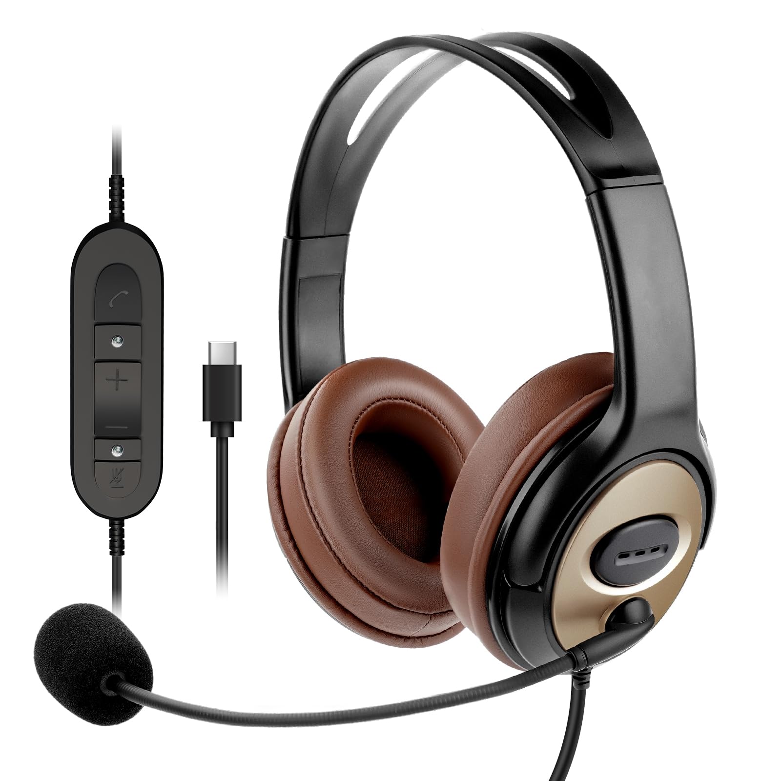 EMAIKER USB Type C Call Center Headphones, Wired Over Ear USB-C Headset with Noise Cancelling Microphone for Laptop, Works for Dictation,Teams, Zoom,Google Meet, Webinar, Meeting, Training