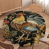 HDESDIS Farmhouse Chicken Round Tablecloths, Retro Rustic Sunflowers Leaf Washable Holiday Decor Table Cover for Kitchen, Dining, Party, 36Inch