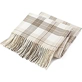 BATTILO HOME Fall Plaid Throw Blanket for Couch, Farmhouse Checkered Decor Throw, Lightweight Beige Throw Blankets for Bed Sofa Neutral Fall Decor, 50"x60"
