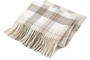 BATTILO HOME Fall Plaid Throw Blanket for Couch, Farmhouse Checkered Decor Throw, Lightweight Beige Throw Blankets for Bed Sofa Neutral Fall Decor, 50"x60"