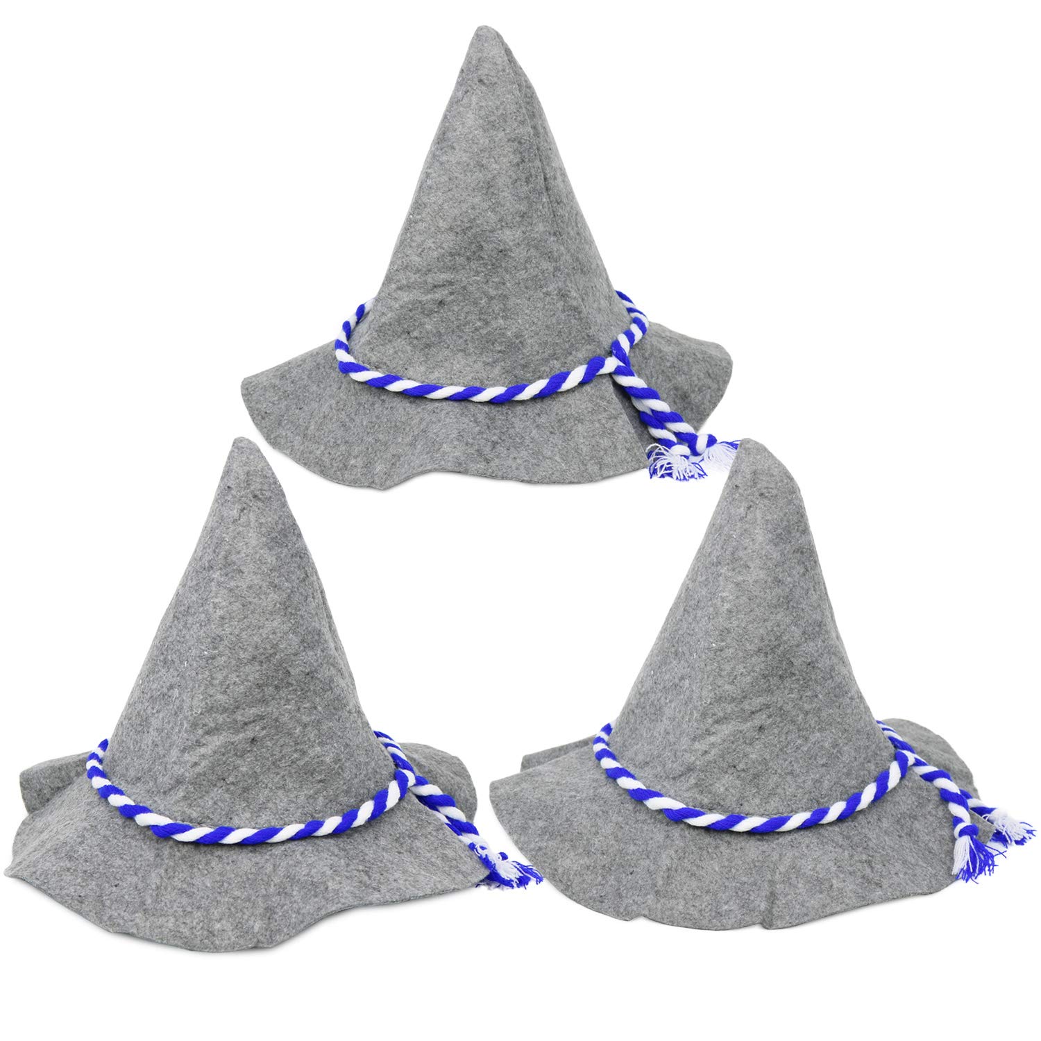 com-four® 3x Seppelhut, traditional felt hat for Oktoberfest, Carnival or Mardi Gras, traditional hat made of felt with blue/white cord (03 pieces - Seppelhut)