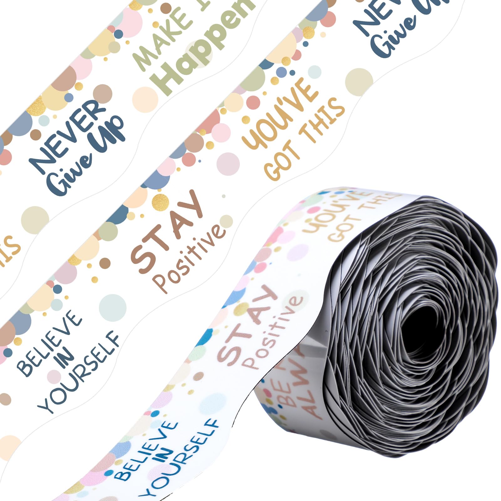 Photo 1 of Tellegloww 36 ft Scalloped Magnetic Border Magnetic Border for Whiteboard Bulletin Board Borders Reusable Rolled Borders Trim for Office Chalkboard(Colorful Dots)