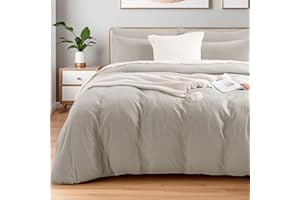 NEXHOME PRO Duvet Cover Twin Size, 100% Washed Cotton Orgnic Linen Like Textured Breathable Durable Comfy, Cream Grey
