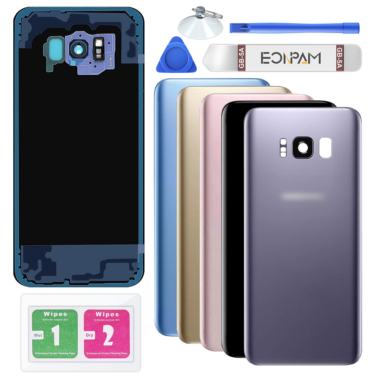 Eonpam Back Cover Glass for Samsung Galaxy S8+ Plus G955 Rear Glass Replacement with Camera Lens + Repair Kit Genuine Rear Housing (Gray)