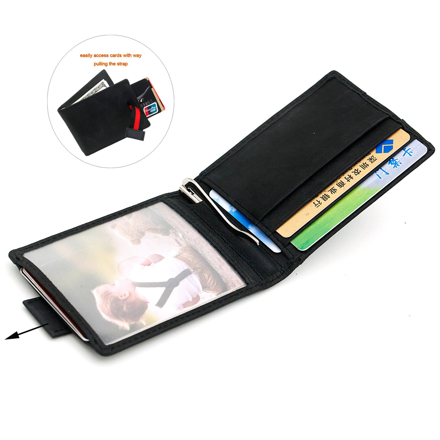 RFID Blocking Ultra Slim Leather Thin Minimalist Pocket Wallets for Men Money Clip