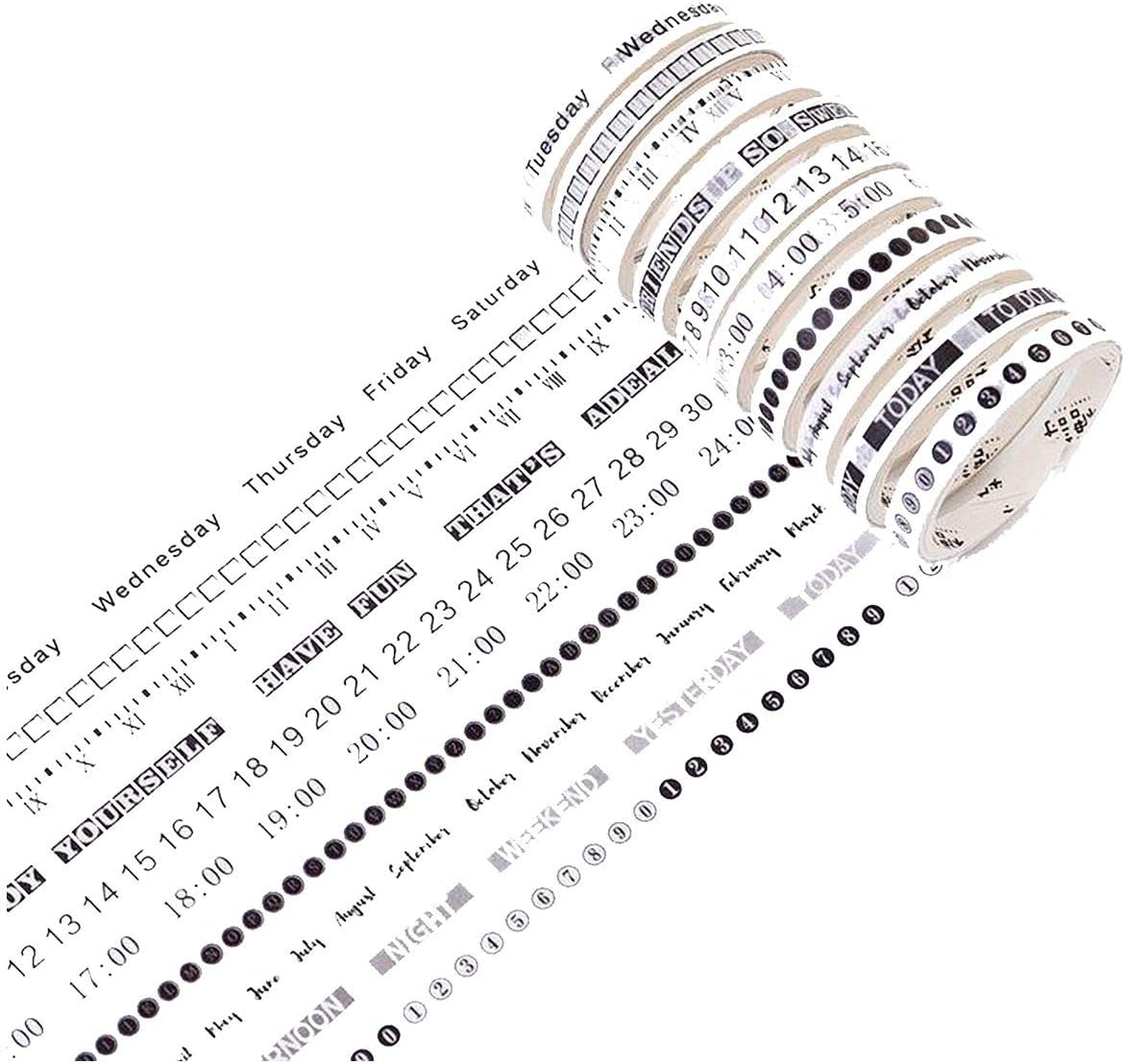 Retro Daily Plan/to do Simple Number Alphabet Date Week Plan Clock Sticker Decoration Washi Tape DIY Scrapbooking Masking Tape,T2