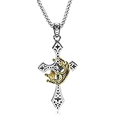 ANEBRPC Crown Cross Necklace for Men Stainless Steel Chain with Detachable Crown Pendant