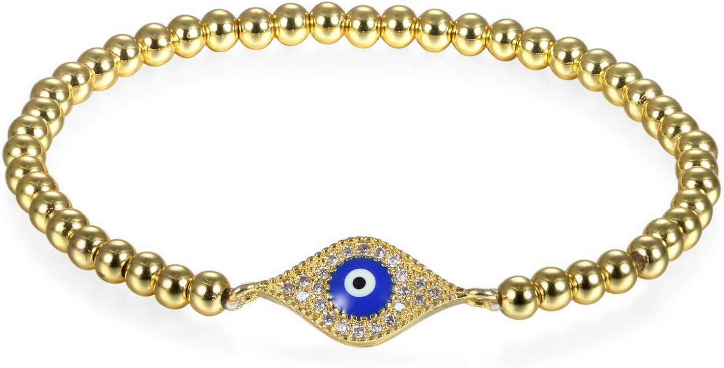 JewelryWe Gifts for Mother Charming Protection Evil Eye Beads Bracelet with Cubic Zirconia for Women Girls Men