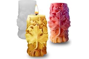 Japleed Maple Leaf Embossed Candle Molds, Autumn Leaves Pillar Candle Silicone Molds, 3D Fall Molds for Soap Wax Epoxy Resin, Fondant Chocolate Cake Dessert Decoration Molds DIY Supplies