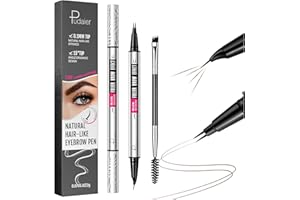 PUDAIER 2-in-1 Dual Ended Microblading Eyebrow Pen & Eyebrow Brush,Waterproof 2-Fork-Tip & Precise Brush Tip for Natural Hair-Like Brows, Perfect Eyebrows Make up,Last 24Hrs.