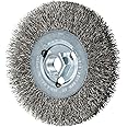 PFERD Crimped Wheel Brush, Stainless Steel Wire, 4-1/2" Diameter, 5/8-11 Thread, 0.014 Wire Size, 15/16" Trim Length, 1/2" Face Width, 12500 RPM - Part 80354