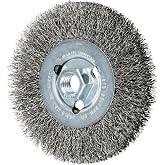 PFERD Crimped Wheel Brush, Stainless Steel Wire, 4-1/2" Diameter, 5/8-11 Thread, 0.014 Wire Size, 15/16" Trim Length, 1/2" Face Width, 12500 max RPM - Part 80354