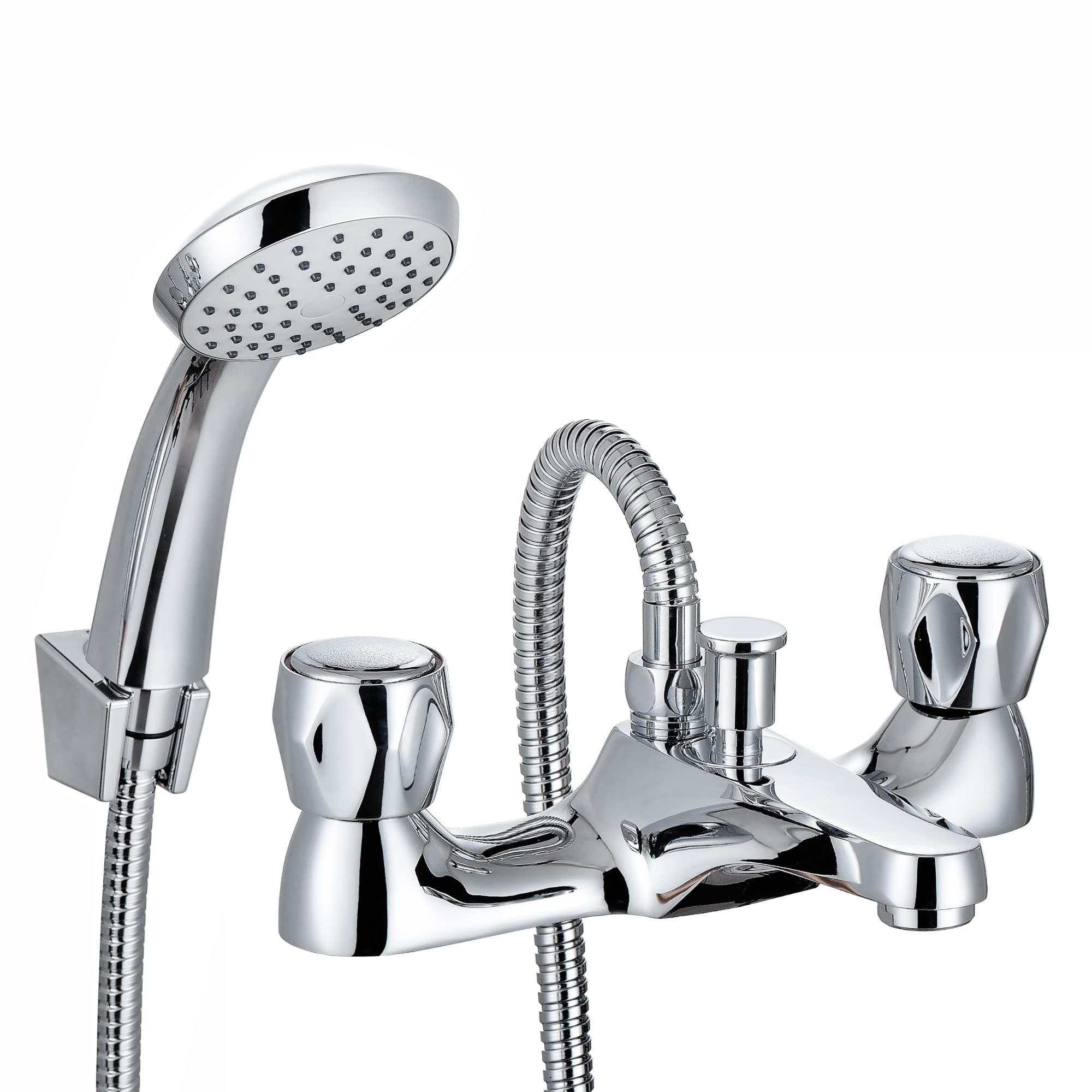 ENKI, Quest, BBT0256, Chrome, Bath Shower Mixer Taps & Shower Attachment, Solid Brass, Easy Clean, Modern Design, Compression Valves, Easy to Install
