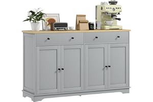 HOMCOM Sideboard Buffet Cabinet with Storage, 55" Kitchen Cabinet with Adjustable Shelves, 2 Drawers and 4 Doors, Coffee Bar 