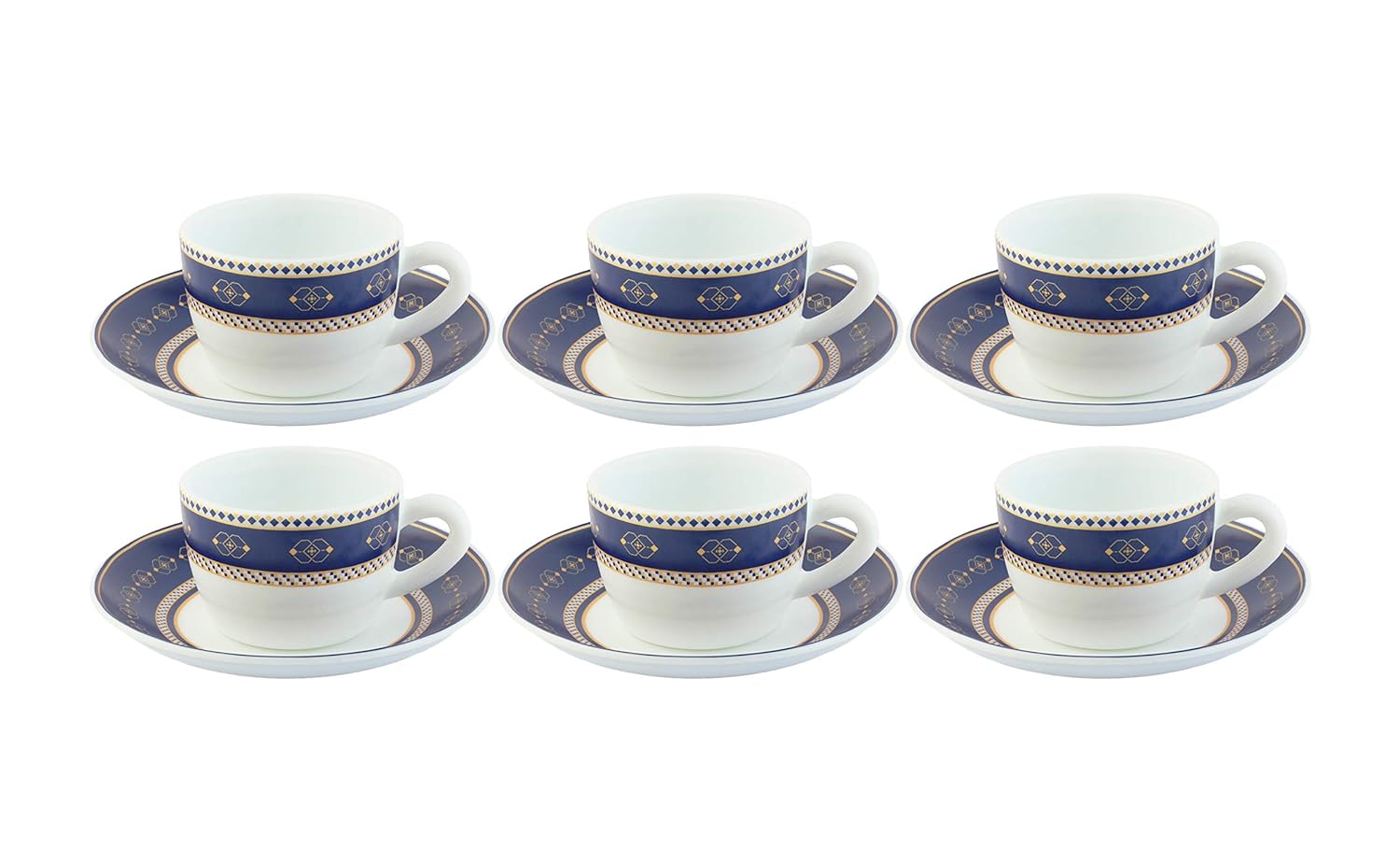 Buy CELLO OPALWARE Zarah Platini Collection Glass Cup and Saucer Set (Blue Sapphire), 12Pieces