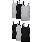 Hanes Men's Tank Undershirt Pack, Cotton Tank Undershirt, Moisture-Wicking, Breathable, White or Grey/Black, Multi-Pack