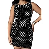 BEAUDRM Women's Plus Size Polka Dots Ruched Tank Bodycon Short Mini Dress Party Going Out Dresses Concert Outfits