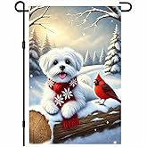 BlissYard Winter Garden Flag 12x18 Inch Double Sided Maltese Dog in Red Scarf Garden Flag Winter Holiday Yard Banner Outdoor Decoration Farmhouse Christmas Flag for Porch Lawn Welcome Seasonal Outdoor Decor