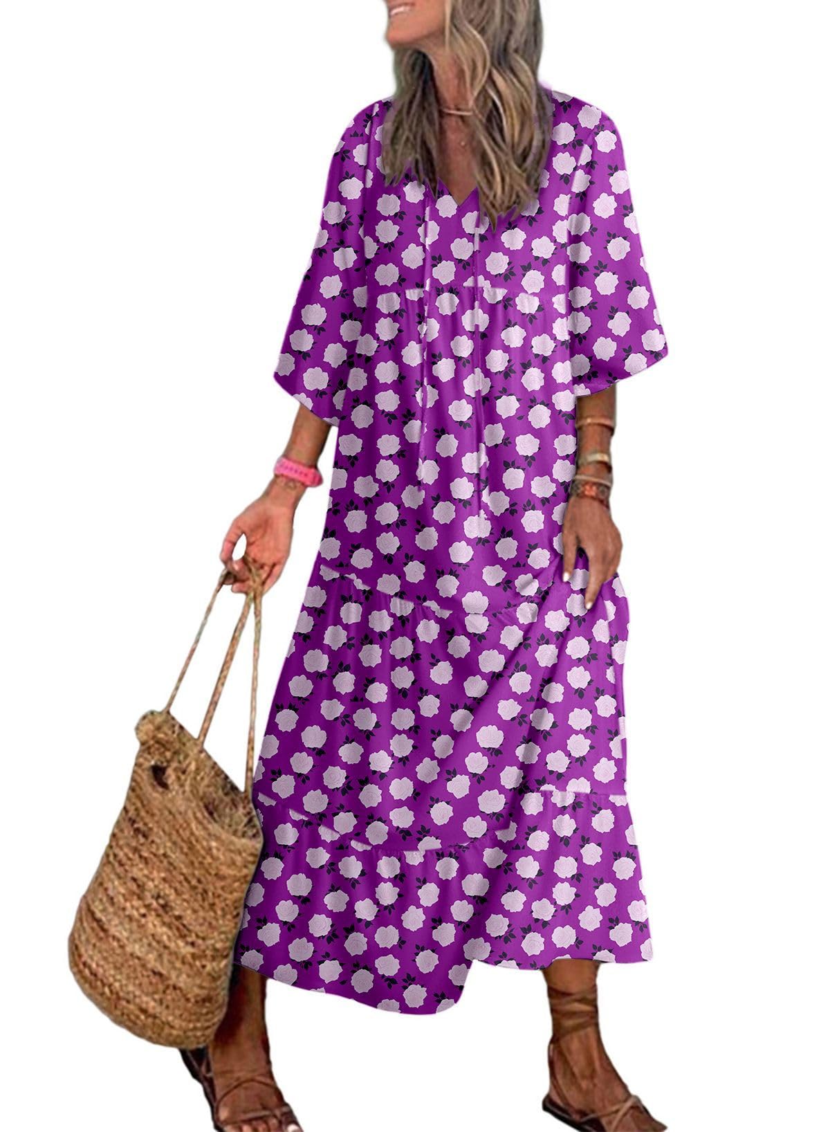 Women's Summer Dress 2025 – Floral Boho Mini Dress With Ruffle Sleeves & Pockets