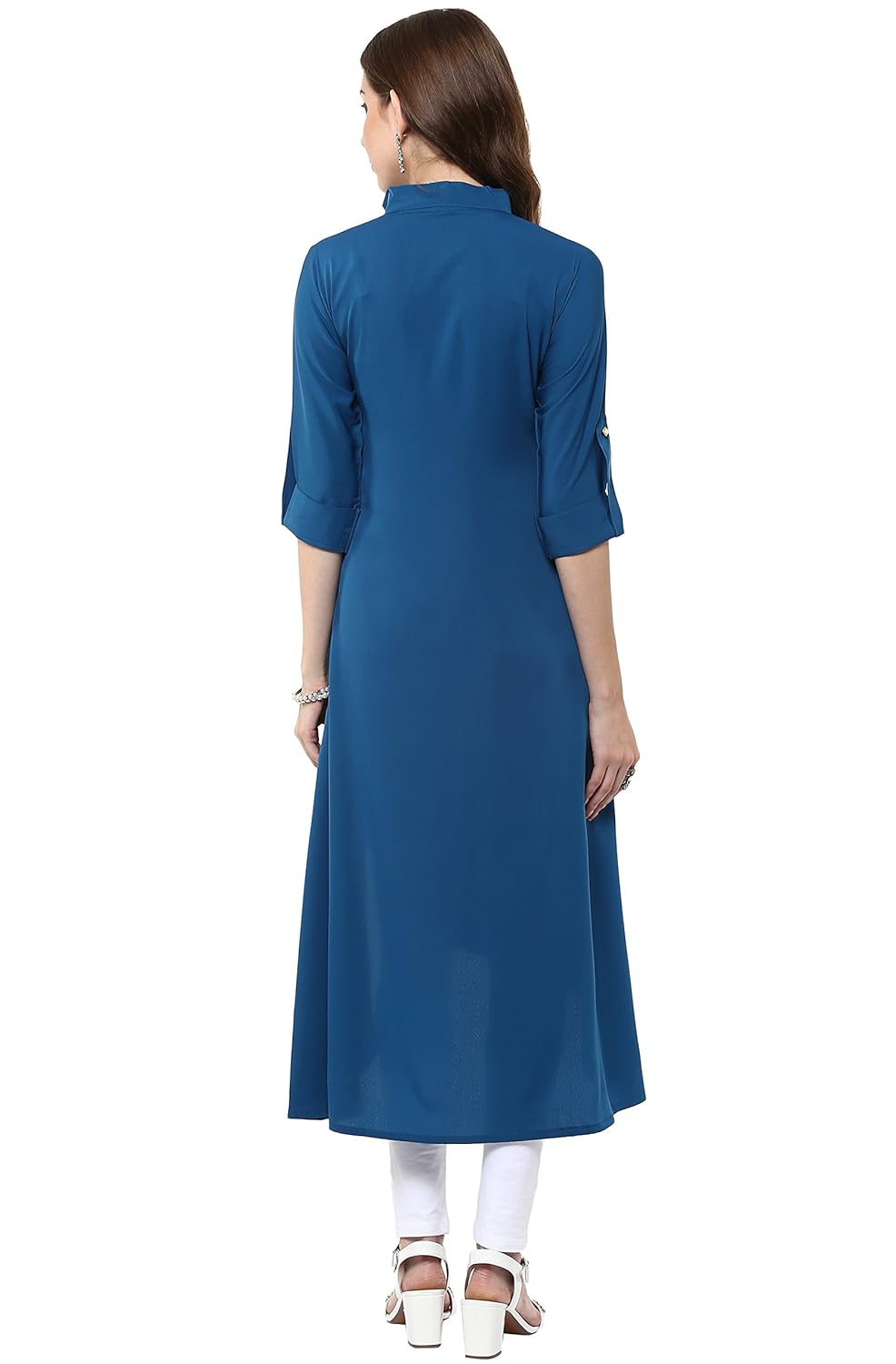 janasya women's blue indo western crepe kurti