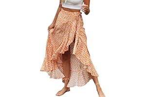 BerryGo Women's Boho Floral Wrap Maxi Skirt High Waisted Long Skirt with Slit