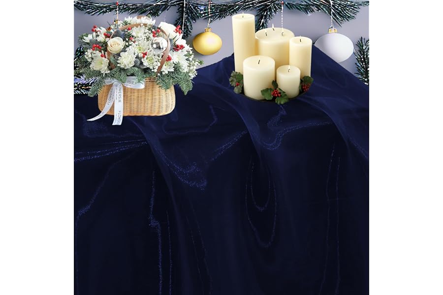 MDS® Pack of 5 Yard Sheer Organza Fabric for Wedding Party Home Event Banquet Decorations, Backdrop Curtain Craft Dress Sewing Fashion DIY Crystal Organza Tulle Fabric Bolt 44” Wide - Navy Blue