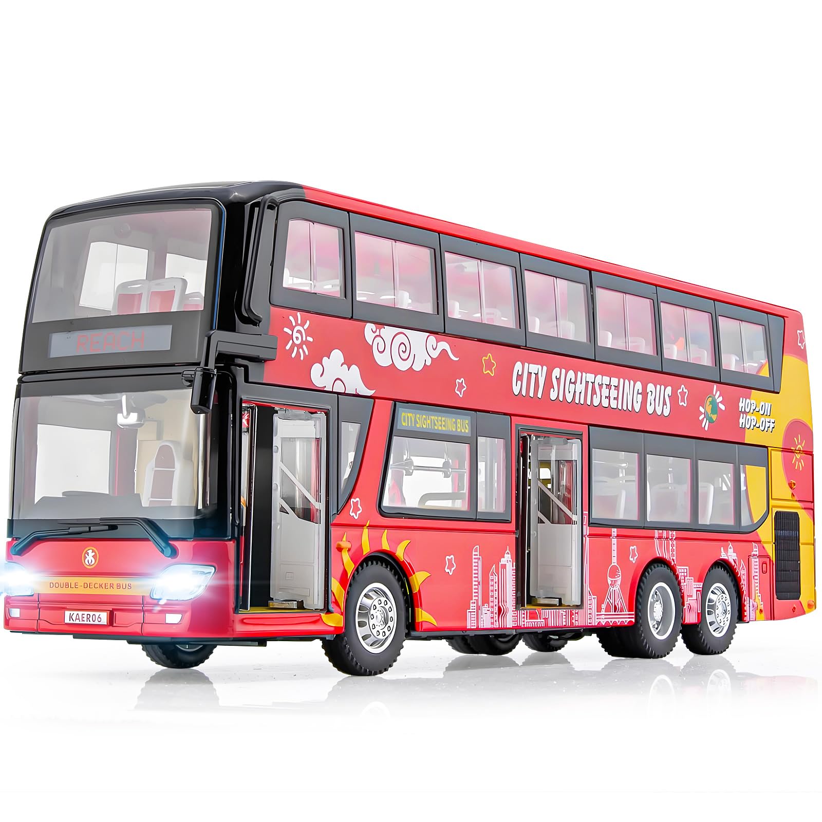 Photo 1 of 1/42 Diecast Bus Toys Cars, Metal Double Decker City Bus Vehicles with Light Up and Open-able Doors, Realistic Alloy Car Model for Kids Boys Girls, 11.5" (RED)